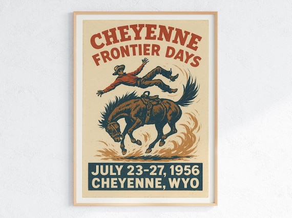 1956 Cheyenne Frontier Days Vintage Rodeo Wyoming Cowboy Poster