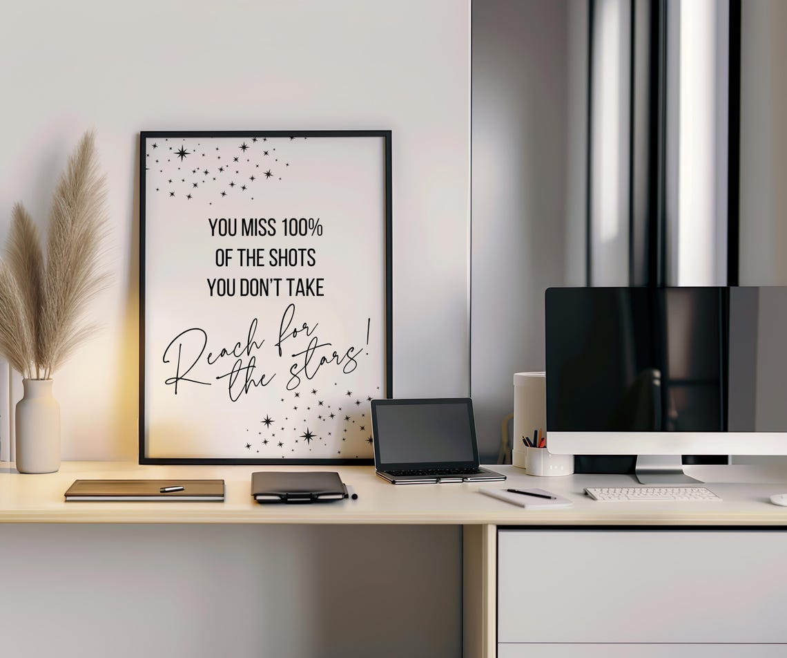 Motivational Art Reach For The Stars Inspirational Wall Art Typography Art Phrase Saying Art Decor - Image 2