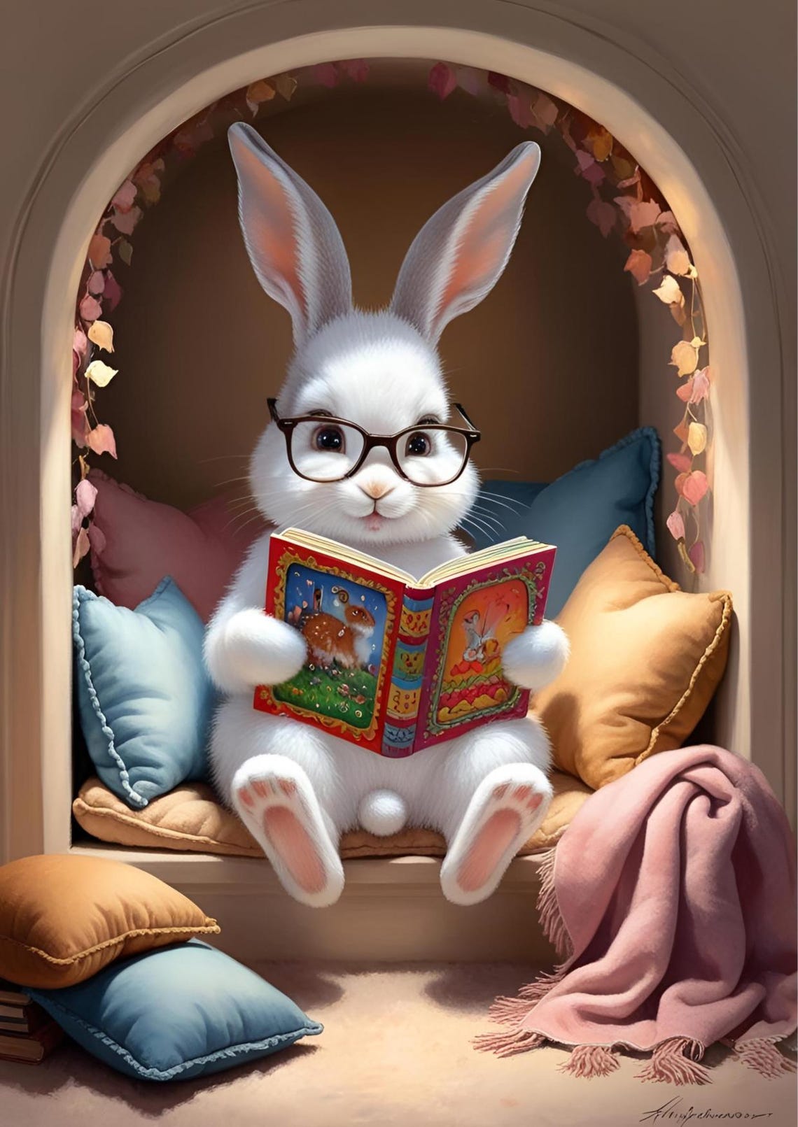 Easter Bunny Art Easter Bunny Painting Easter Bunny Moody Art Aestheticposter Boho Decor Cottagecore Easter Art - Image 3