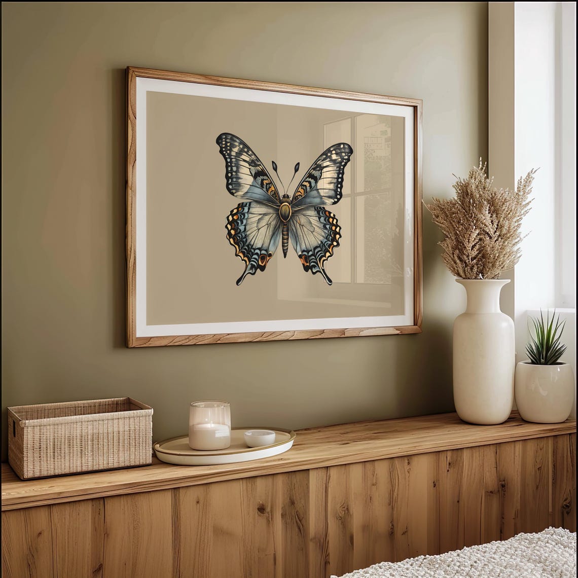 Butterfly Art Antique Inspired Butterfly Illustration Vintage Nature Home Decor Boho Wall Art - Image 2