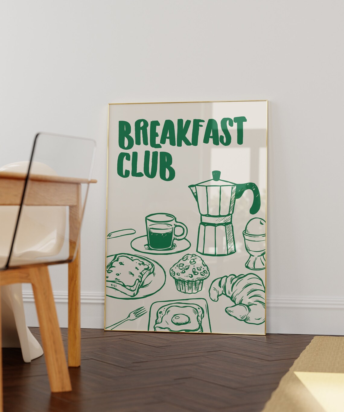 Breakfast Club Green Moka Pot Coffee Croissant Brunch Wall Art - Image 2