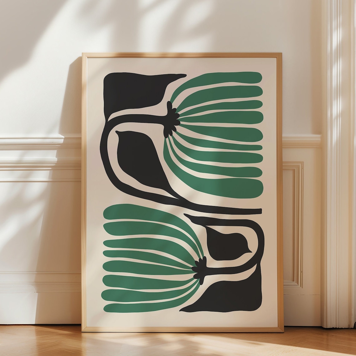 Green Black Abstract Botanical Flower Matisse Inspired Minimalist Poster