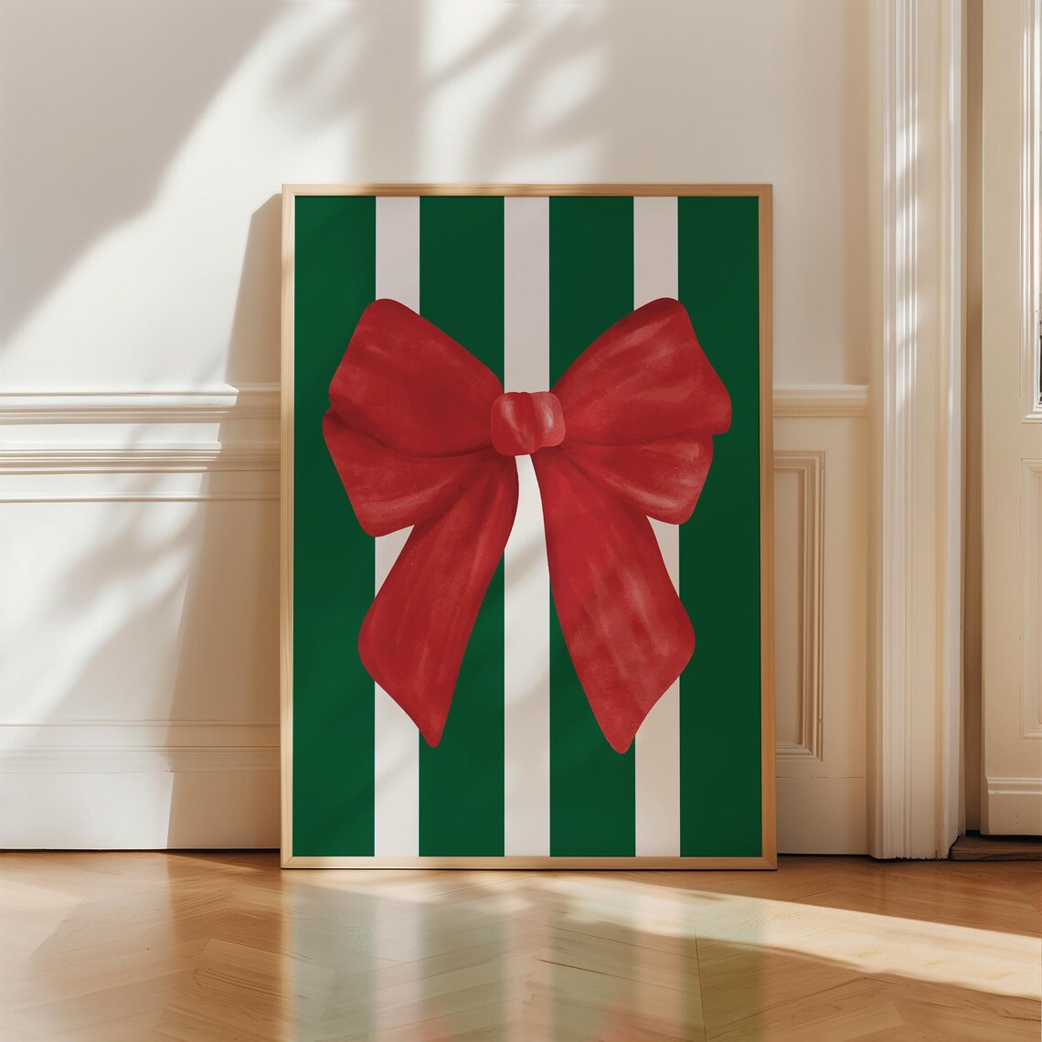 Vintage Red Christmas Bow Print, Preppy Holiday Decor - Image 2