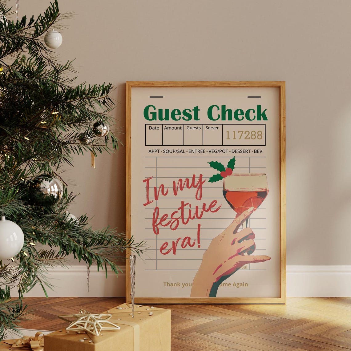 In My Festive Era Christmas Guest Check Wine Glass Holiday Wall Poster - Image 3