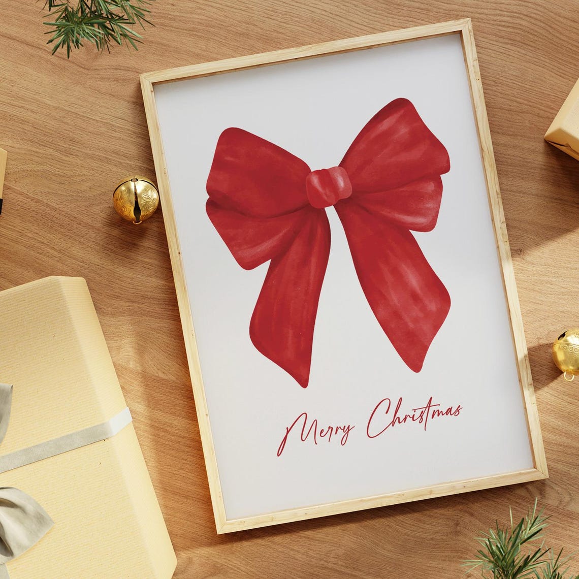 Merry Christmas Big Red Watercolor Bow Elegant Holiday Wall Art - Image 2