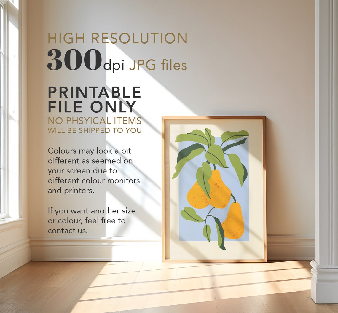 Orange Pears Branch Botanical Illustration Light Blue Kitchen Poster - Image 4