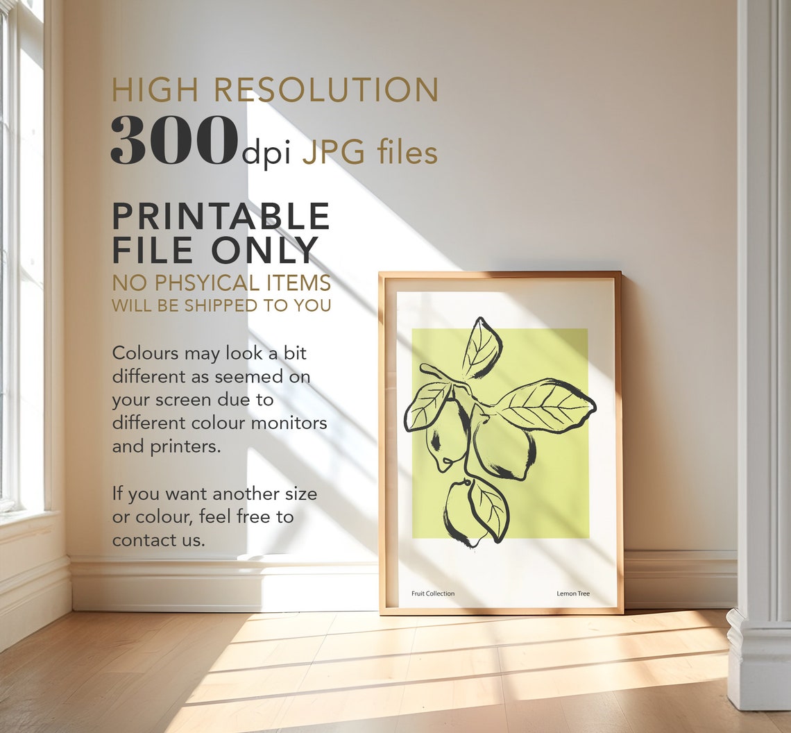 Lemon Tree Line Drawing Fruit Collection Green Botanical Art Poster - Image 4