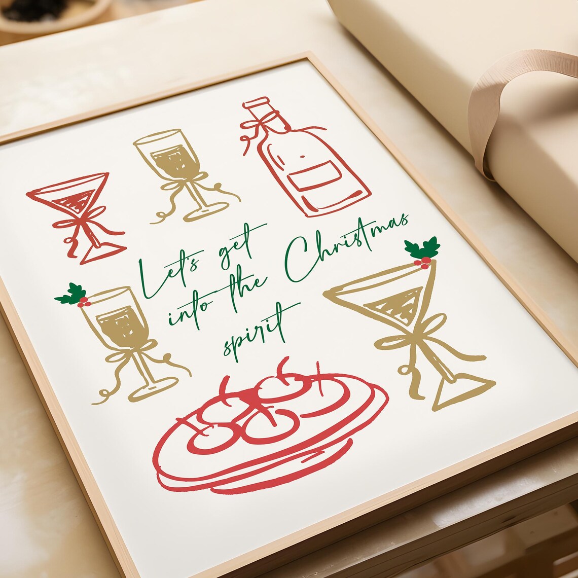 Lets Get Into The Christmas Spirit Cocktail Green Script Holiday Poster - Image 2