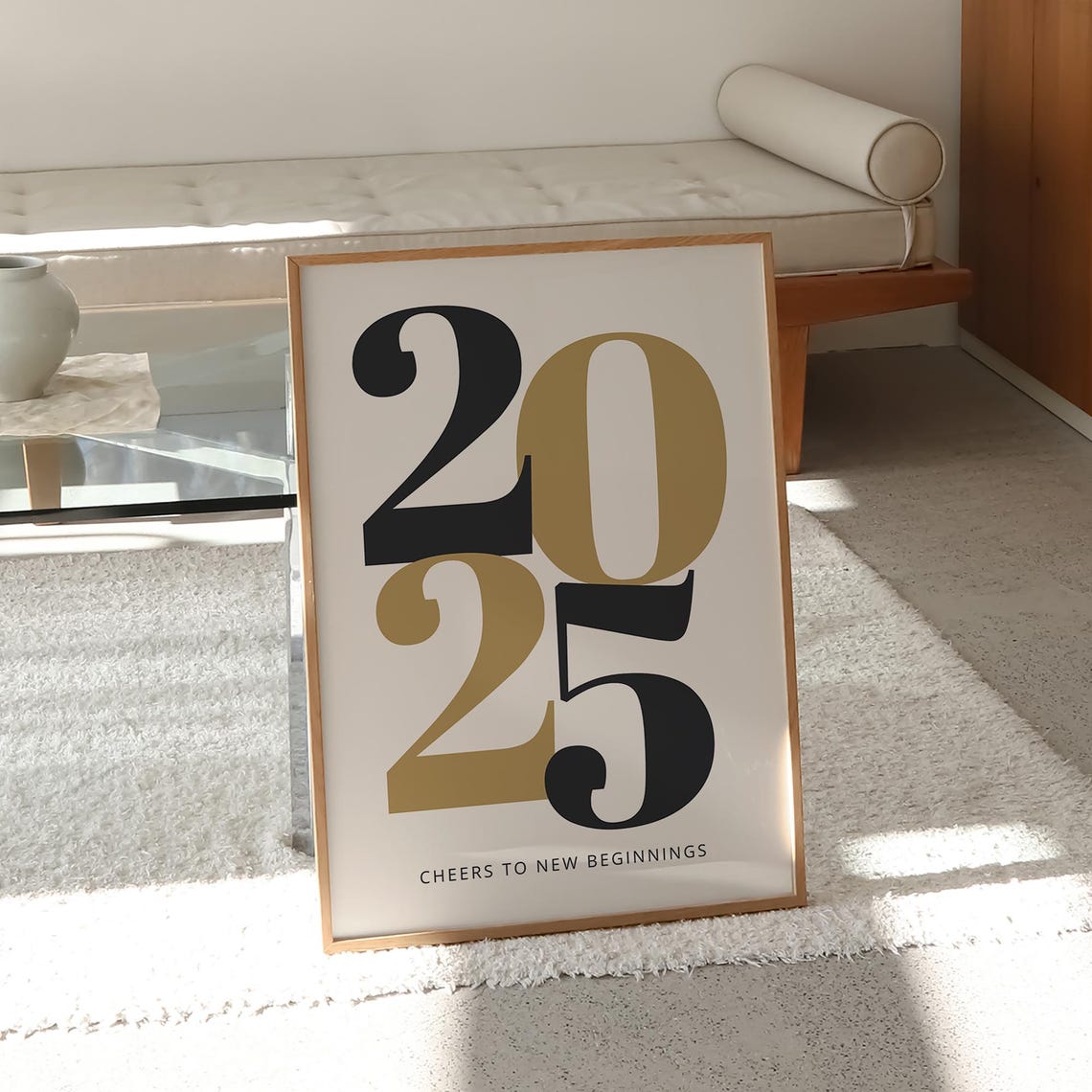 2025 Cheers To New Beginnings Black Gold Bold Number Typography Poster - Image 2