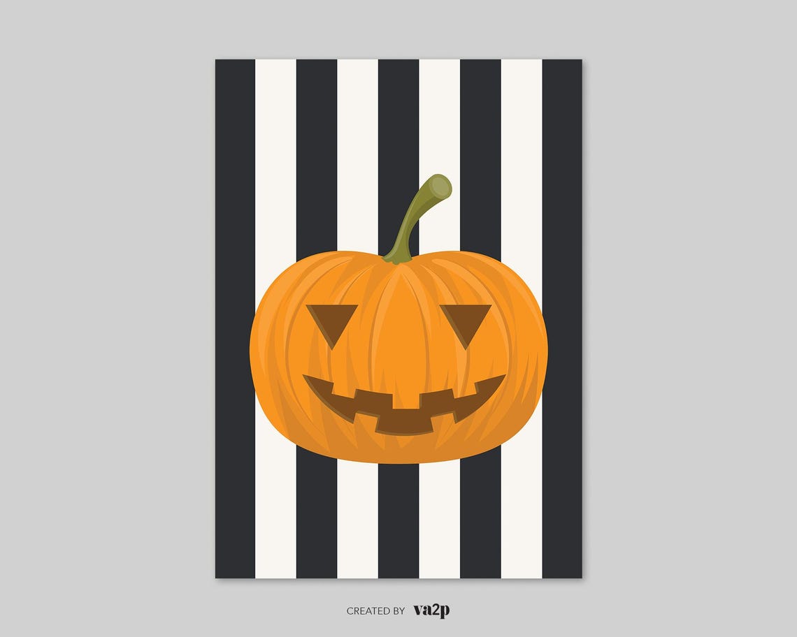 Halloween Pumpkin Jack O Lantern Orange Black Stripes Wall Poster - Image 2
