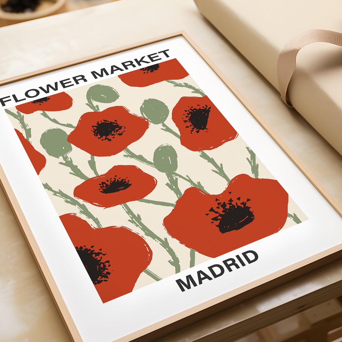 Flower Market Madrid Red Poppies Vintage Botanical Style Poster - Image 2