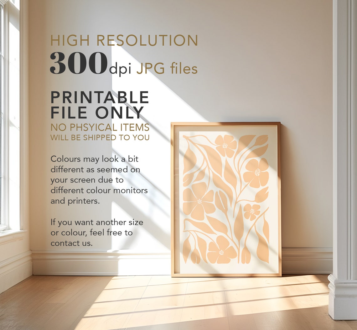 Peach Botanical Flower Leaf Line Art Soft Neutral Decor Poster - Image 3