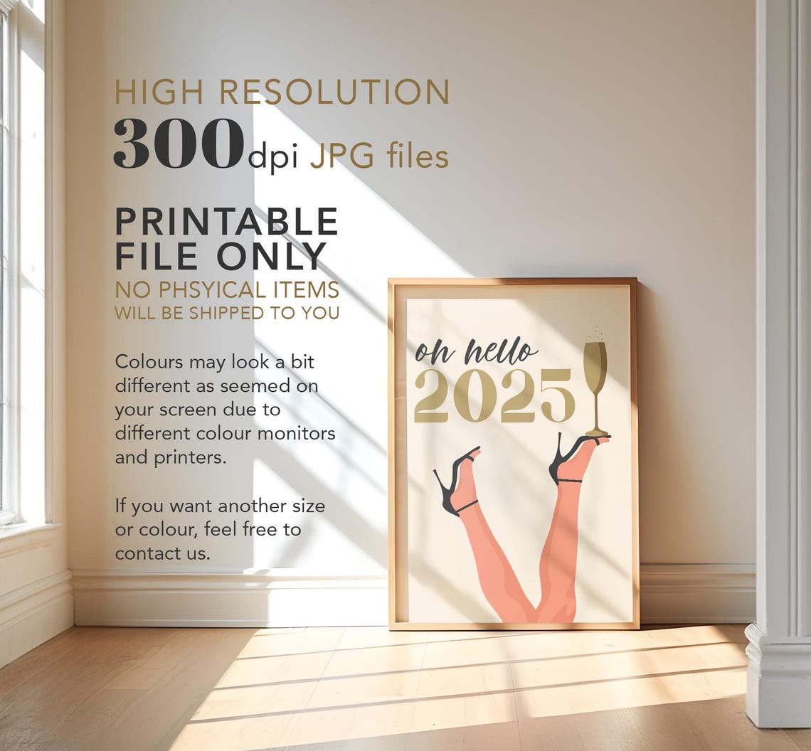Oh Hello 2025 Champagne Toast Heels Up New Year Party Wall Art - Image 4