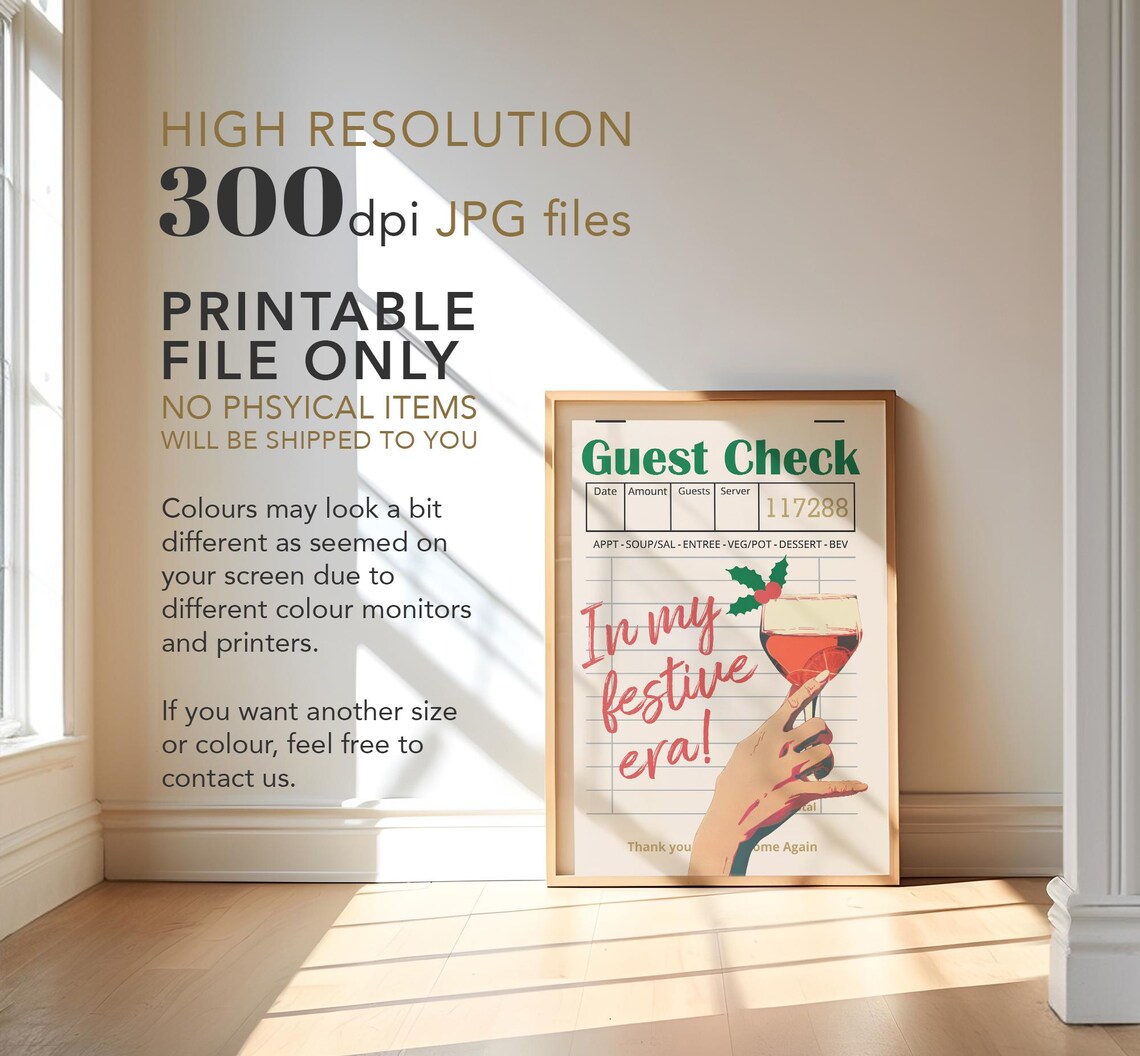 In My Festive Era Christmas Guest Check Wine Glass Holiday Wall Poster - Image 4