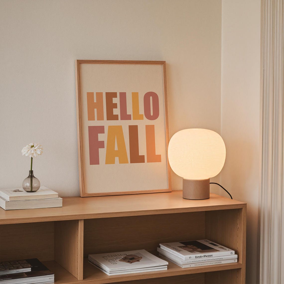 Hello Fall Pastel Block Letter Typography Modern Autumn Wall Poster - Image 2