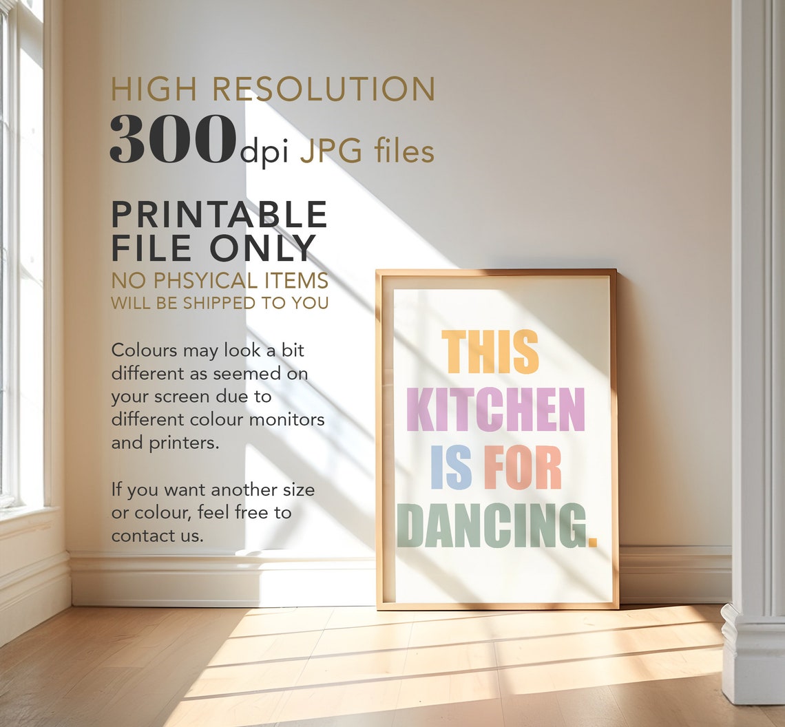 This Kitchen Is For Dancing Pastel Colorful Kitchen Quote Wall Art - Image 3