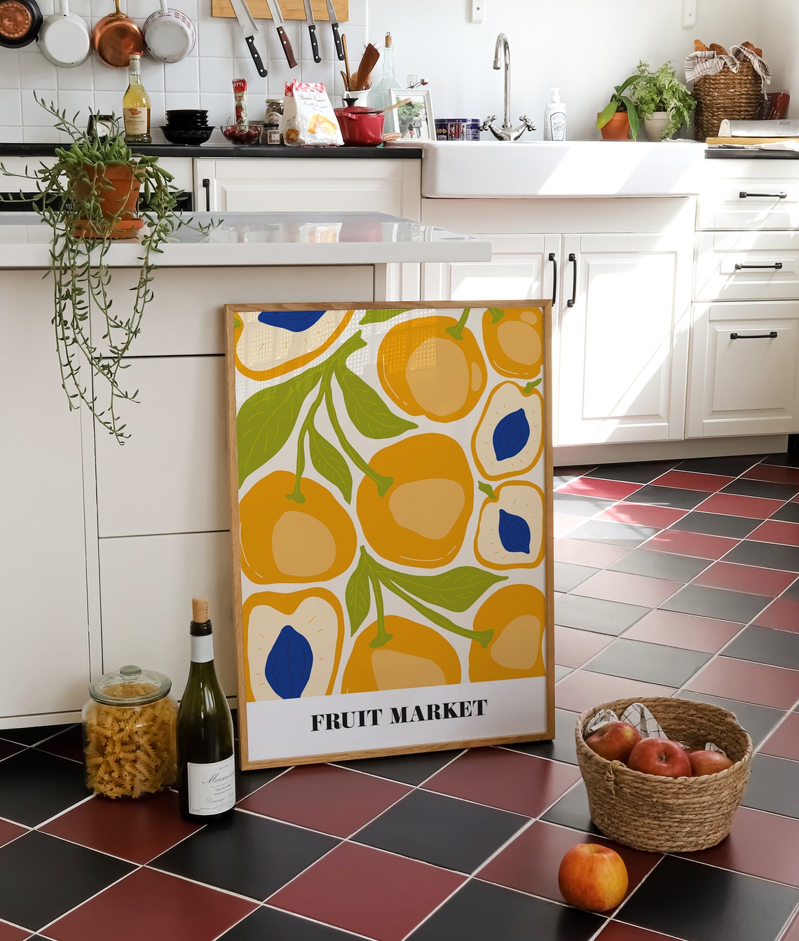 Fruit Market Peach Colorful Fruit Pattern Retro Kitchen Wall Art - Image 3