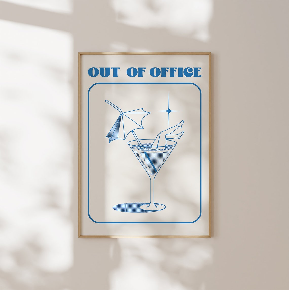 Out Of Office Blue Martini Lounge Cream Retro Style Wall Poster - Image 2