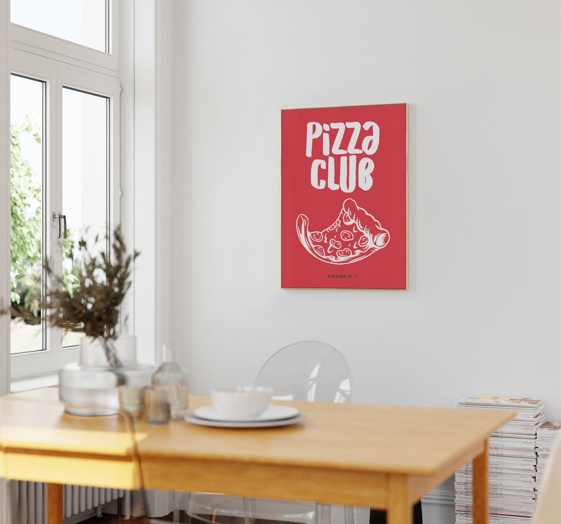 Pizza Club Red Pepperoni Slice Illustration Kitchen Dining Room Poster - Image 2
