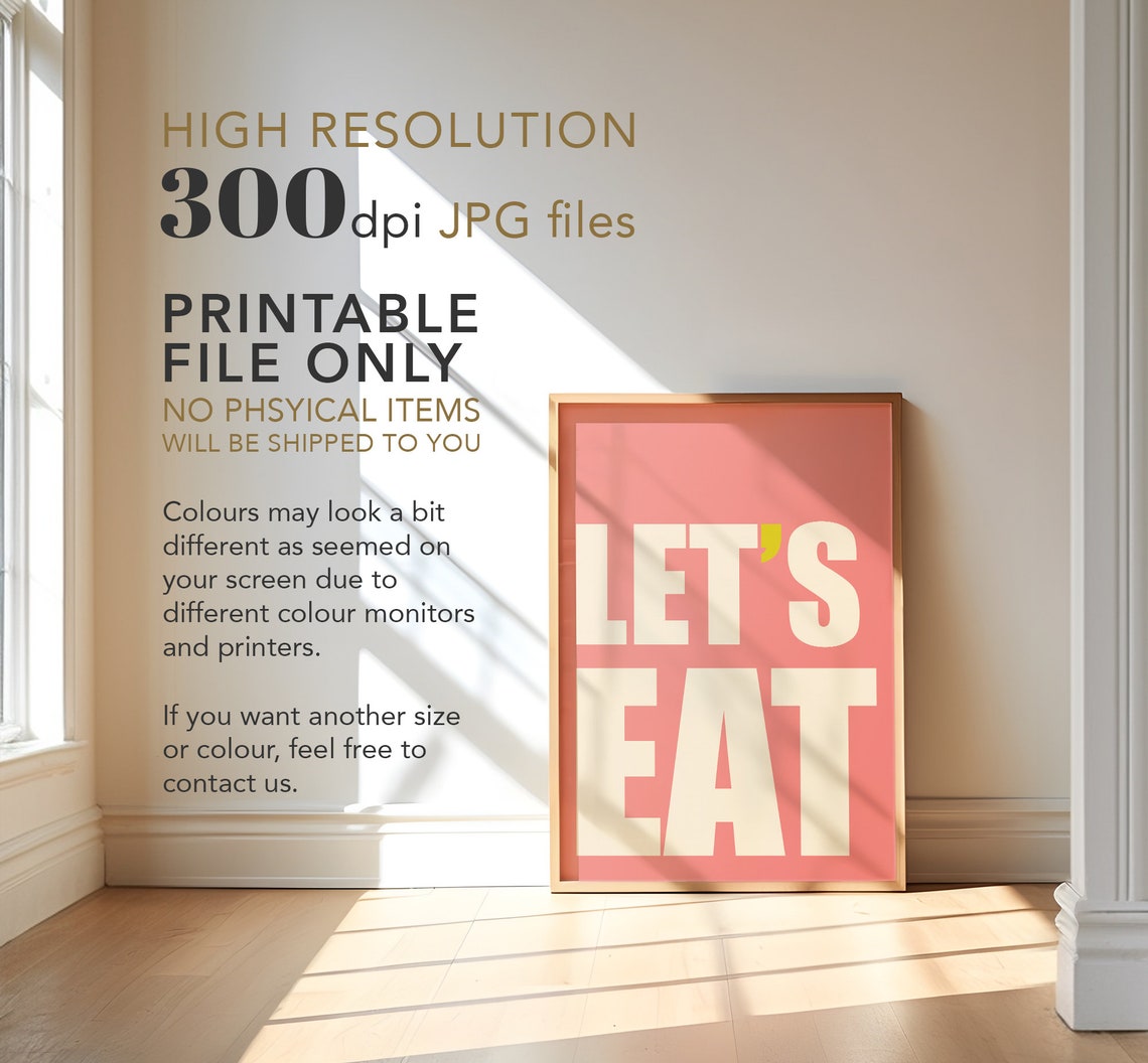 Lets Eat Coral Bold Typography Retro Kitchen Dining Room Wall Poster - Image 3