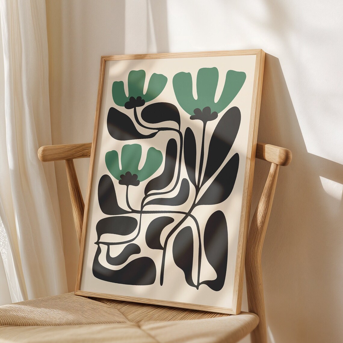 Green And Black Flower Japandi Wall Art Print - Image 2