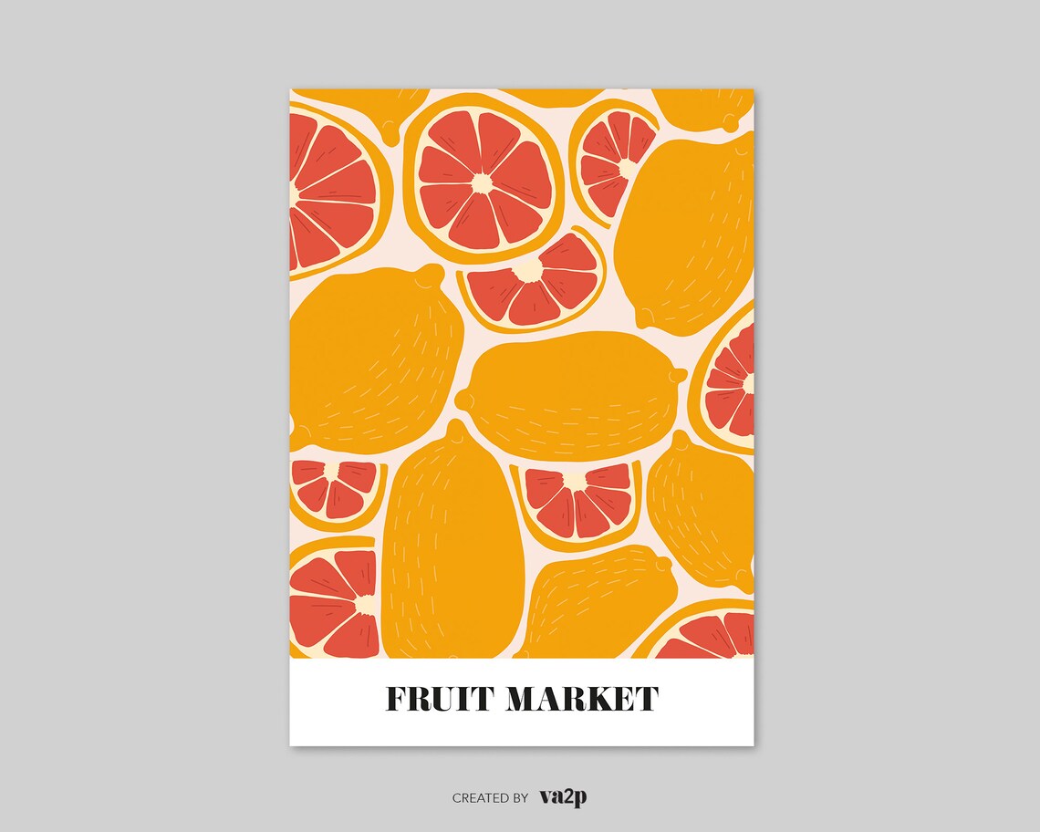 Fruit Market Kitchen Wall Art, Colourful Grapefruit Print - Image 2