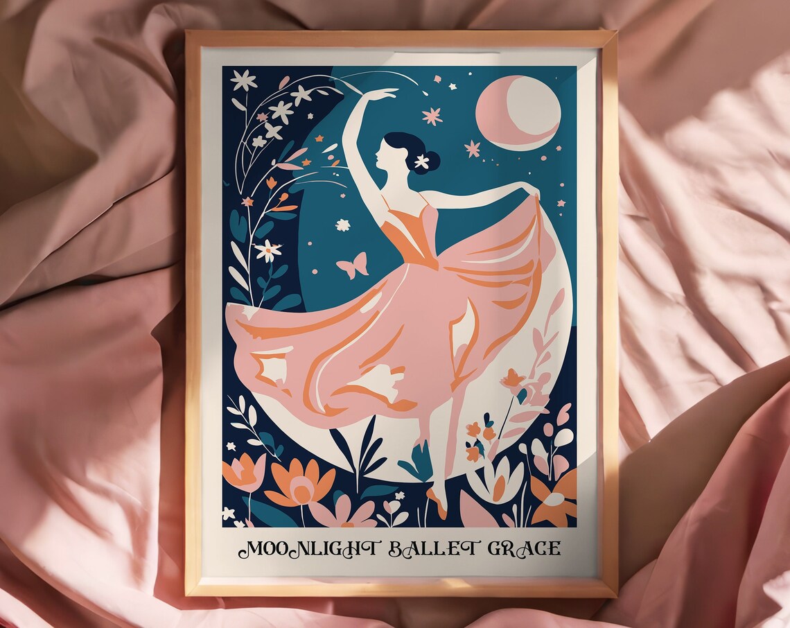 Moonlight Ballet Grace Pink Dress Ballerina Floral Dance Poster