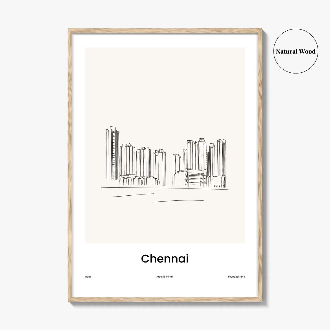 Chennai India Minimalist Line Drawing Modern City Skyline Poster - Image 2