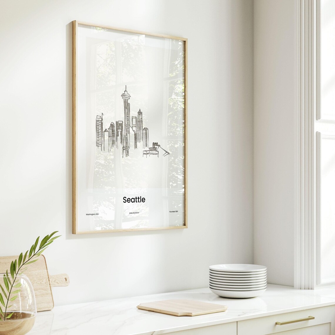 Seattle Washington One Line Drawing Space Needle Skyline Minimalist Poster - Image 6