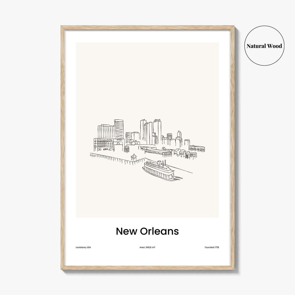 New Orleans Louisiana Riverboat Minimalist Line Drawing City Poster - Image 2