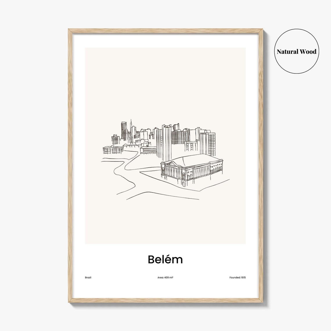 Belém Brazil Riverside Theater Skyline Minimalist Line Drawing Poster - Image 2