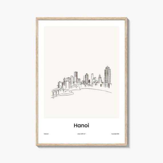 Hanoi Vietnam Capital Skyline One Line Minimalist Drawing Poster