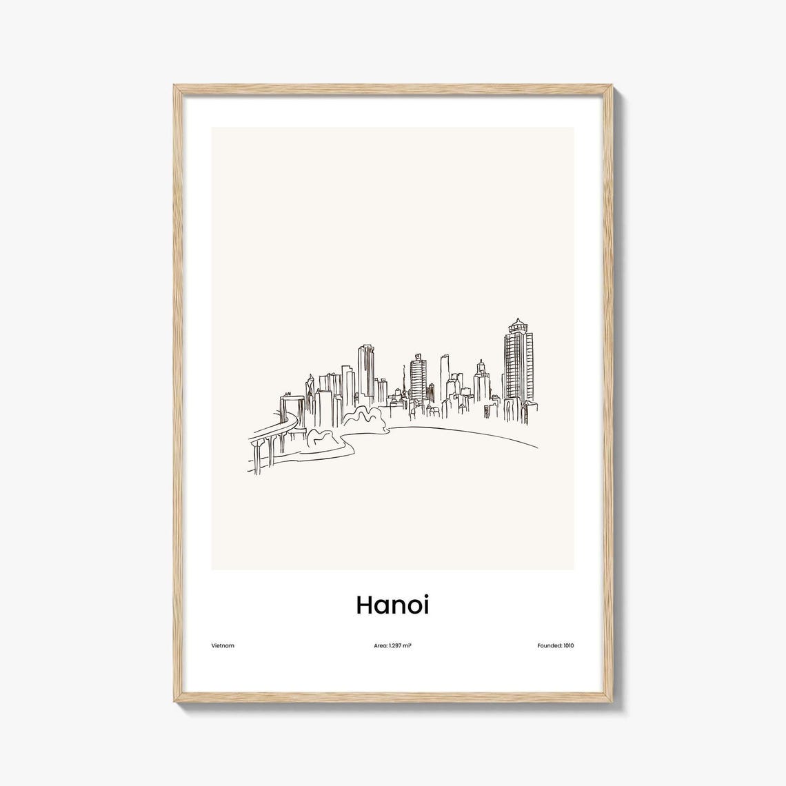Hanoi Vietnam Capital Skyline One Line Minimalist Drawing Poster