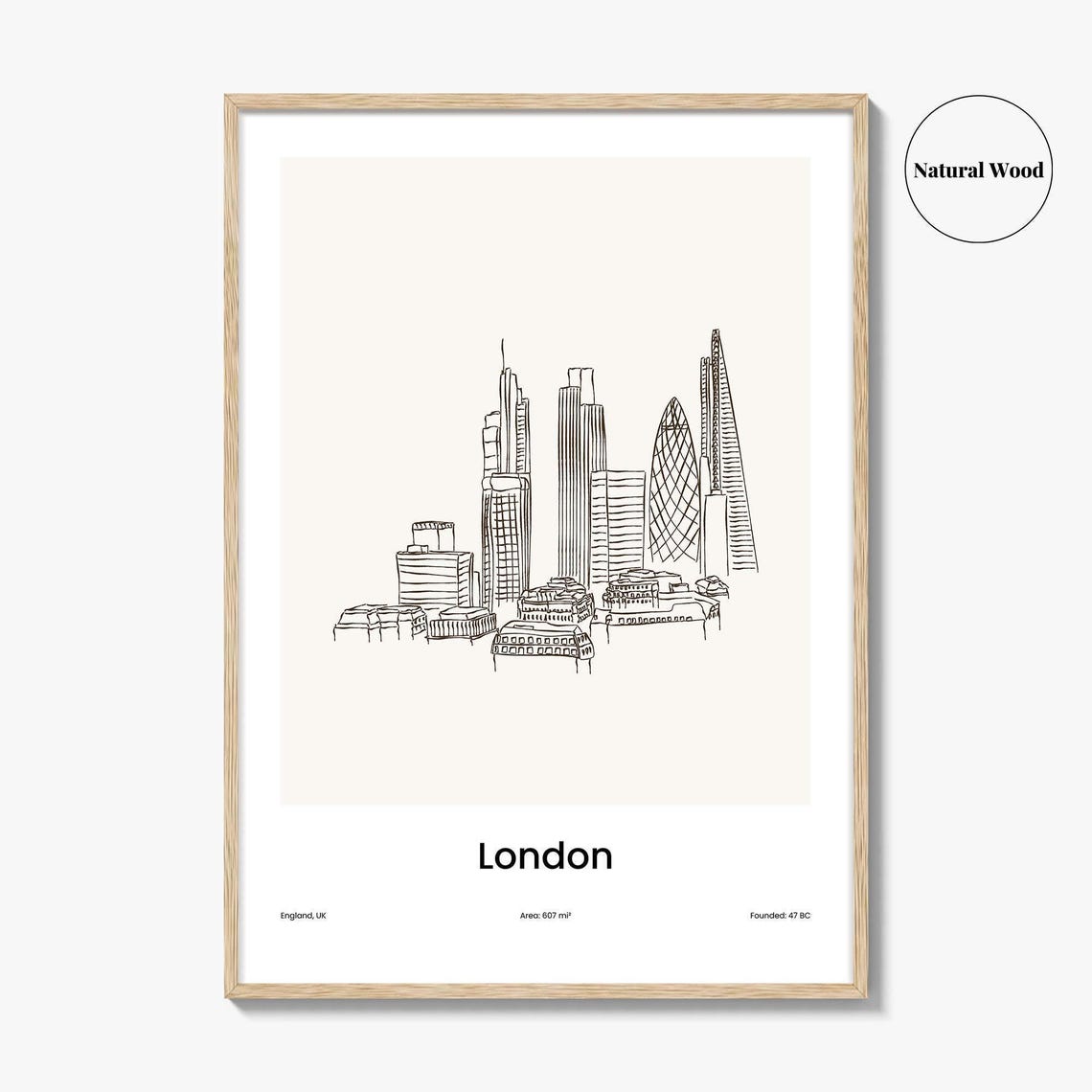 London England City Skyline Minimalist Line Drawing Art Poster - Image 2