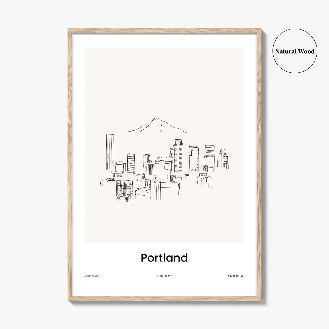 Portland Oregon One Line Skyline Mount Hood Minimalist Poster - Image 2