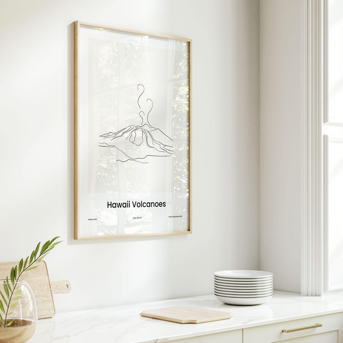 Hawaii Volcanoes Hawaii USA Erupting Volcano One Line Drawing Poster - Image 6