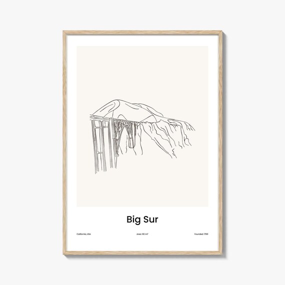 Big Sur Bixby Creek Bridge One Line Art Minimalist California Travel Poster