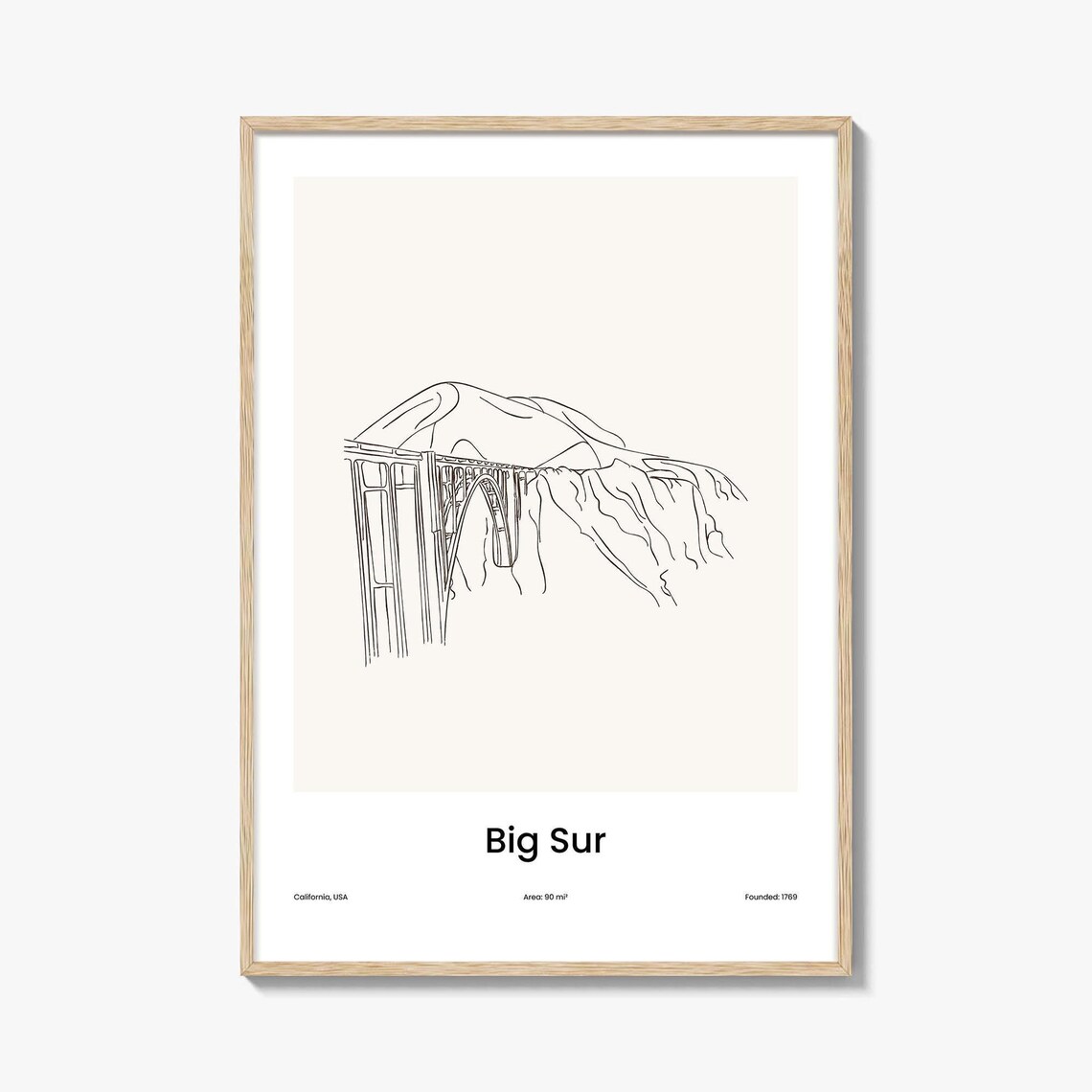 Big Sur Bixby Creek Bridge One Line Art Minimalist California Travel Poster