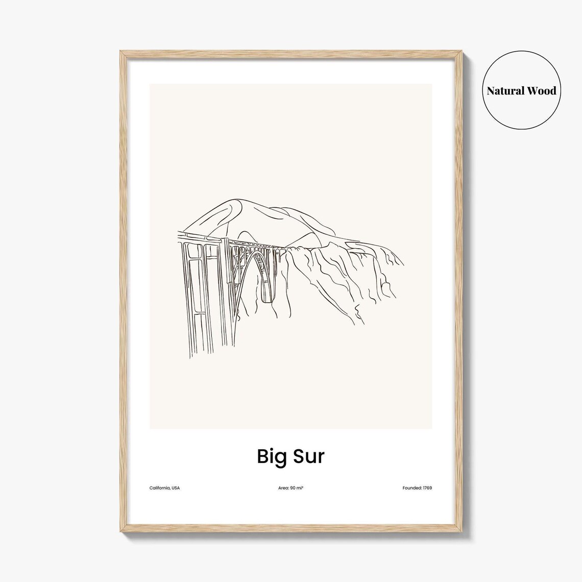 Big Sur Bixby Creek Bridge One Line Art Minimalist California Travel Poster - Image 2