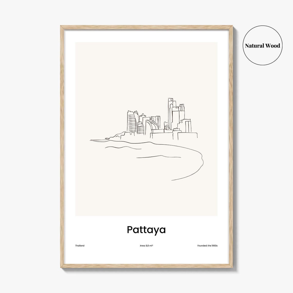 Pattaya Thailand Beach City Minimalist Line Drawing Skyline Poster - Image 2