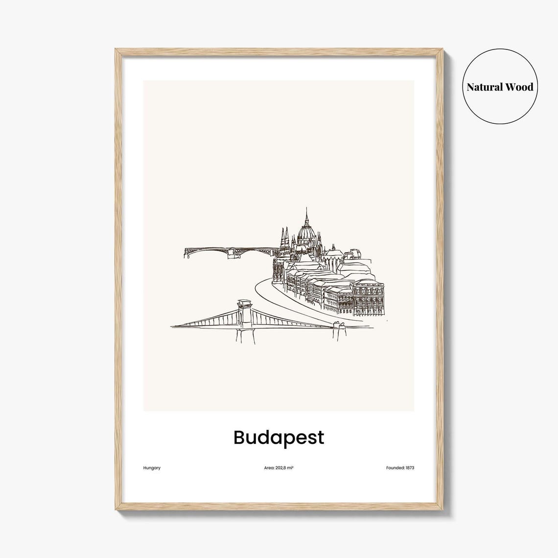 Budapest Hungary Parliament River Bridge One Line Drawing Poster - Image 2