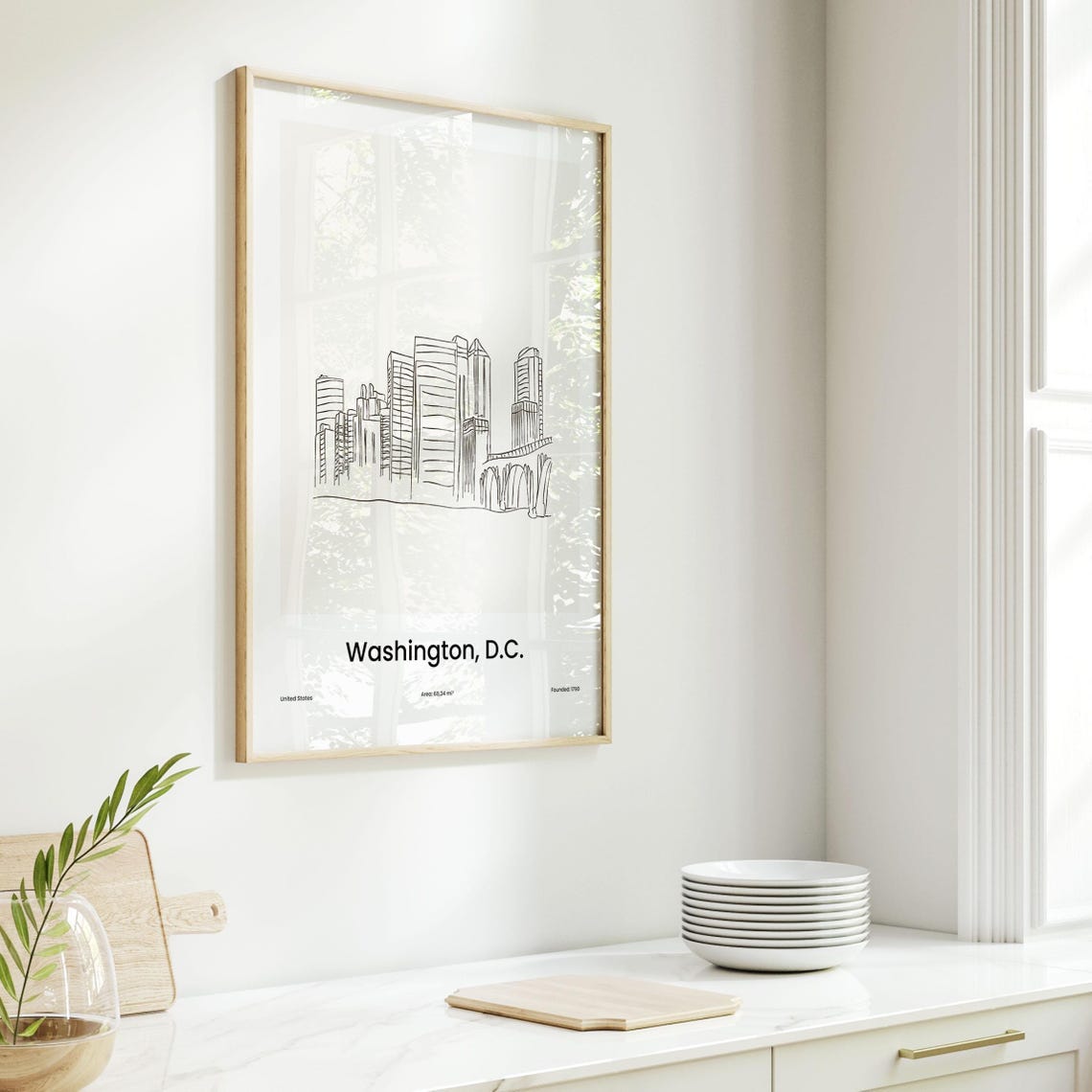 Washington DC Minimalist Line Drawing Skyline City Travel Poster - Image 6