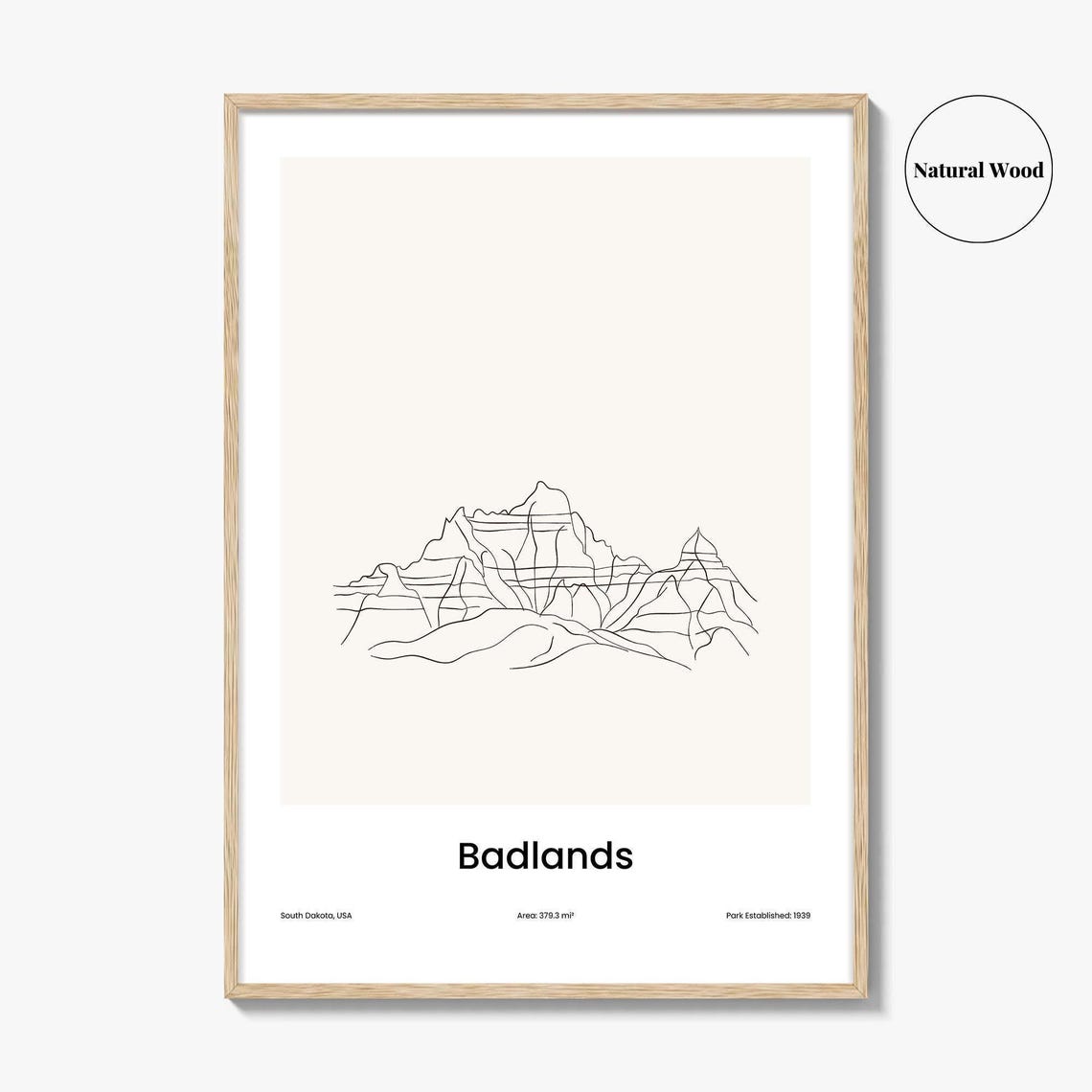 Badlands South Dakota USA Eroded Buttes One Line Drawing Poster - Image 2