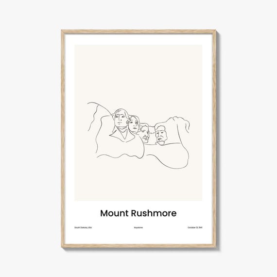 Mount Rushmore One Line Drawing Print Minimalist Art Travel Poster Wall Decor Unique National Monument Illustration