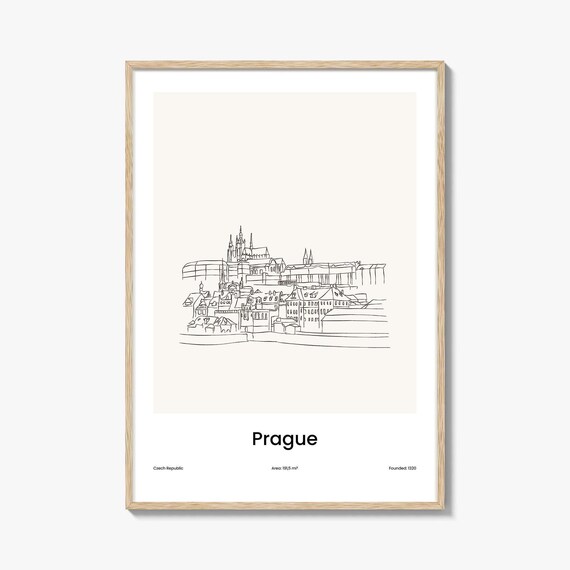 Prague Czech Republic Castle Minimalist Line Drawing Art Poster