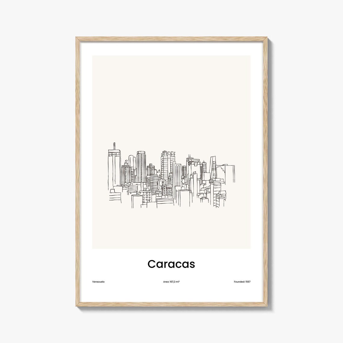 Caracas Venezuela Minimalist Line Drawing City Skyline Poster