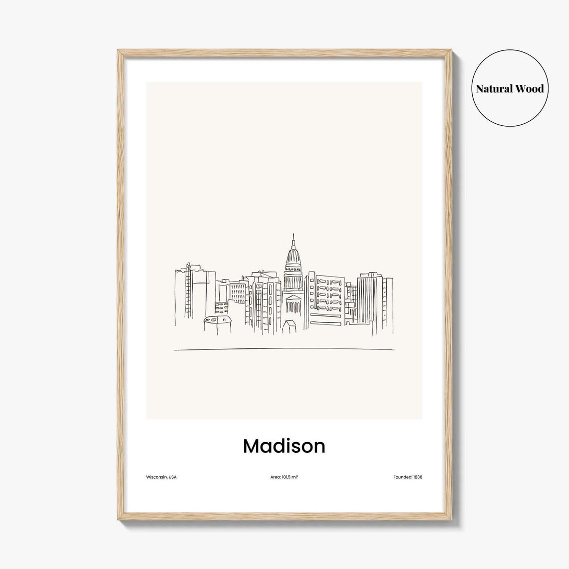 Madison Wisconsin Minimalist Line Drawing Capitol Skyline Poster - Image 2