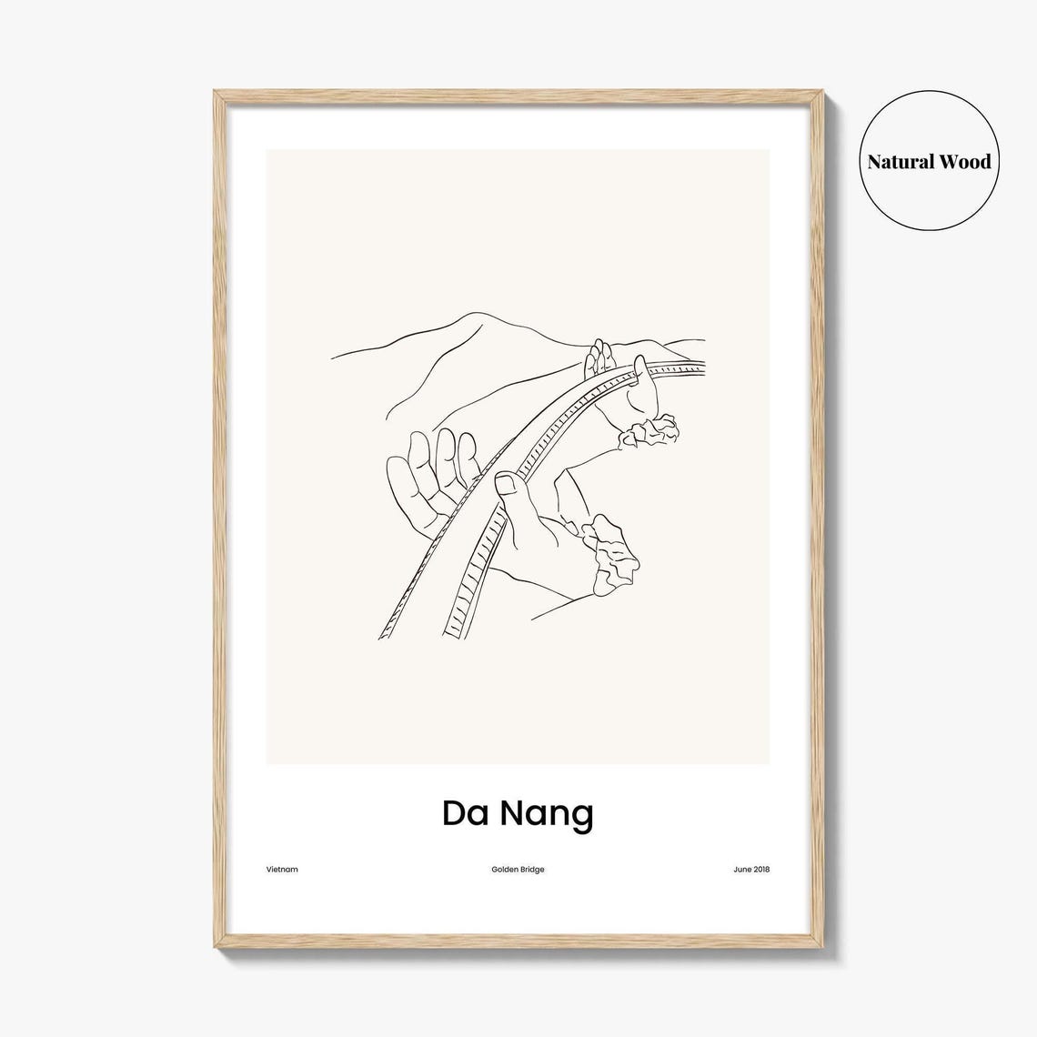 Da Nang Vietnam Golden Bridge Minimalist Line Drawing Poster - Image 2