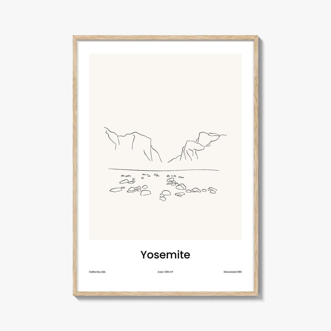 Yosemite California Minimal Line Art Granite Cliffs Sketch Poster