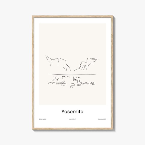 Yosemite California Minimal Line Art Granite Cliffs Sketch Poster